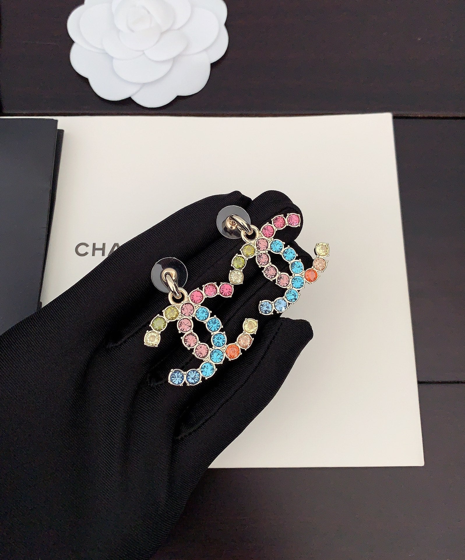 18K  Chanel Color Crystals Earrings